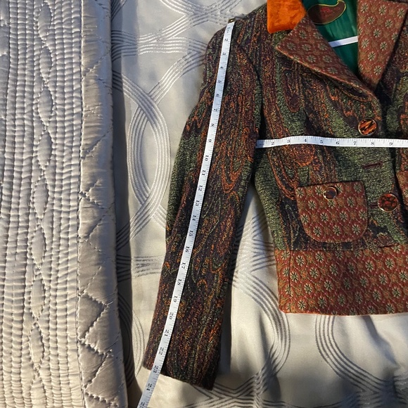 SOLD - ETRO {40} Wool Printed Jacket Orange & Green Tapestry - Picture 12 of 16